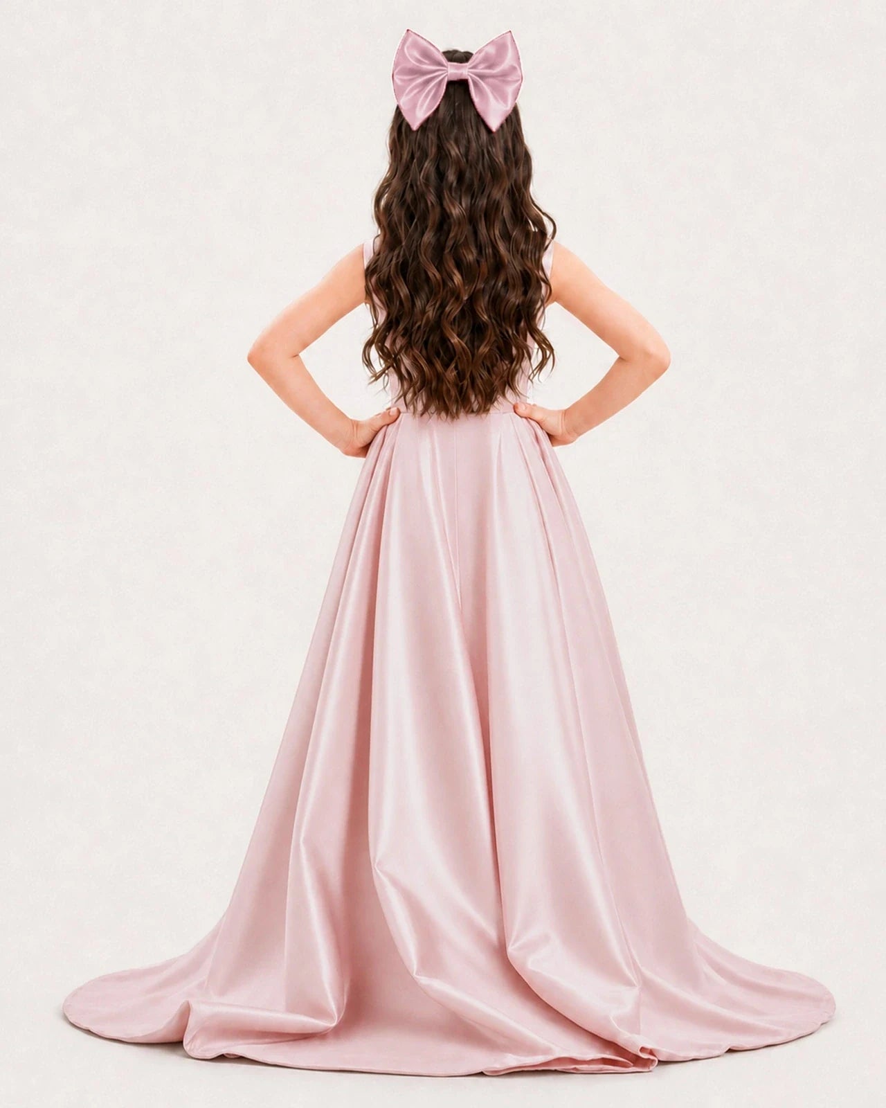 Dideyttawl Girls Formal Dress with Shoulder Bows and High-Low Satin Skirt