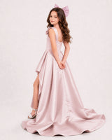 Blush Pink Satin High Low Girls Formal Dress Side View