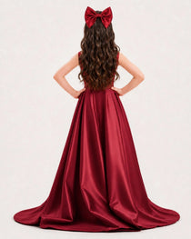 Dideyttawl Girls Formal Dress with Shoulder Bows and High-Low Satin Skirt