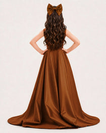 Dideyttawl Girls Formal Dress with Shoulder Bows and High-Low Satin Skirt