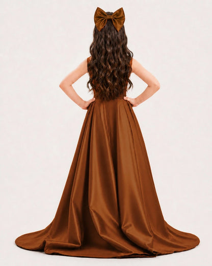 Burnt Orange Satin A-line Girls Formal Dress Back View
