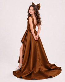 Dideyttawl Girls Formal Dress with Shoulder Bows and High-Low Satin Skirt