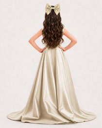Dideyttawl Girls Formal Dress with Shoulder Bows and High-Low Satin Skirt