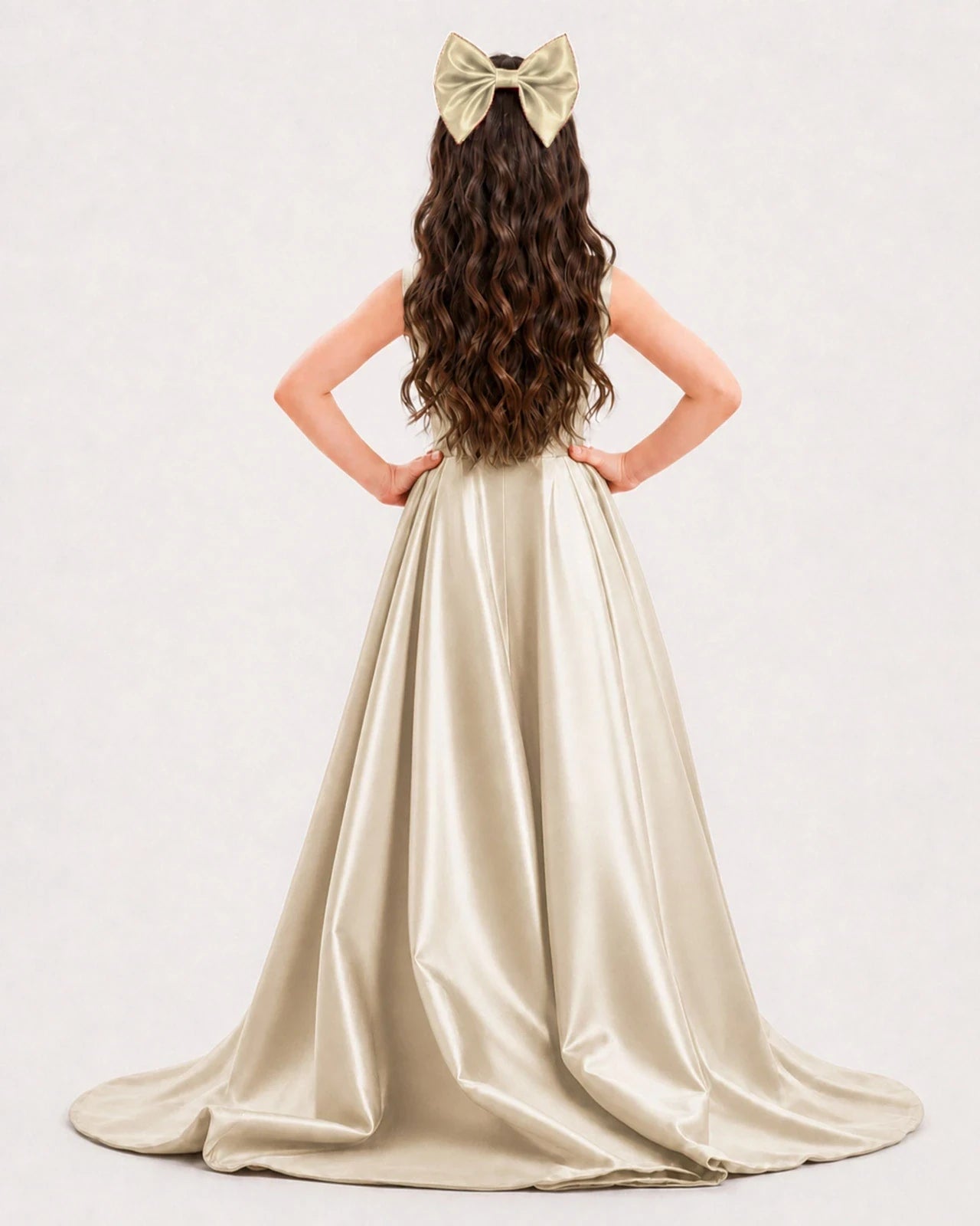 Dideyttawl Girls Formal Dress with Shoulder Bows and High-Low Satin Skirt