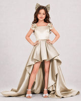 Champagne Satin A-line Girls Formal Dress Front View
