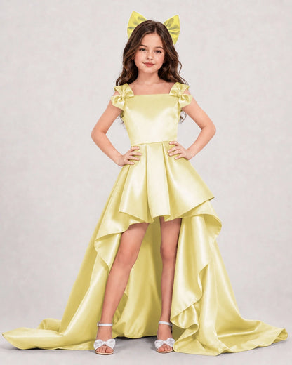 Daffodil Satin High-Low Girls Formal Dress Front View