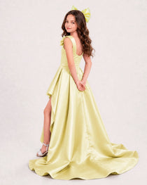 Dideyttawl Girls Formal Dress with Shoulder Bows and High-Low Satin Skirt