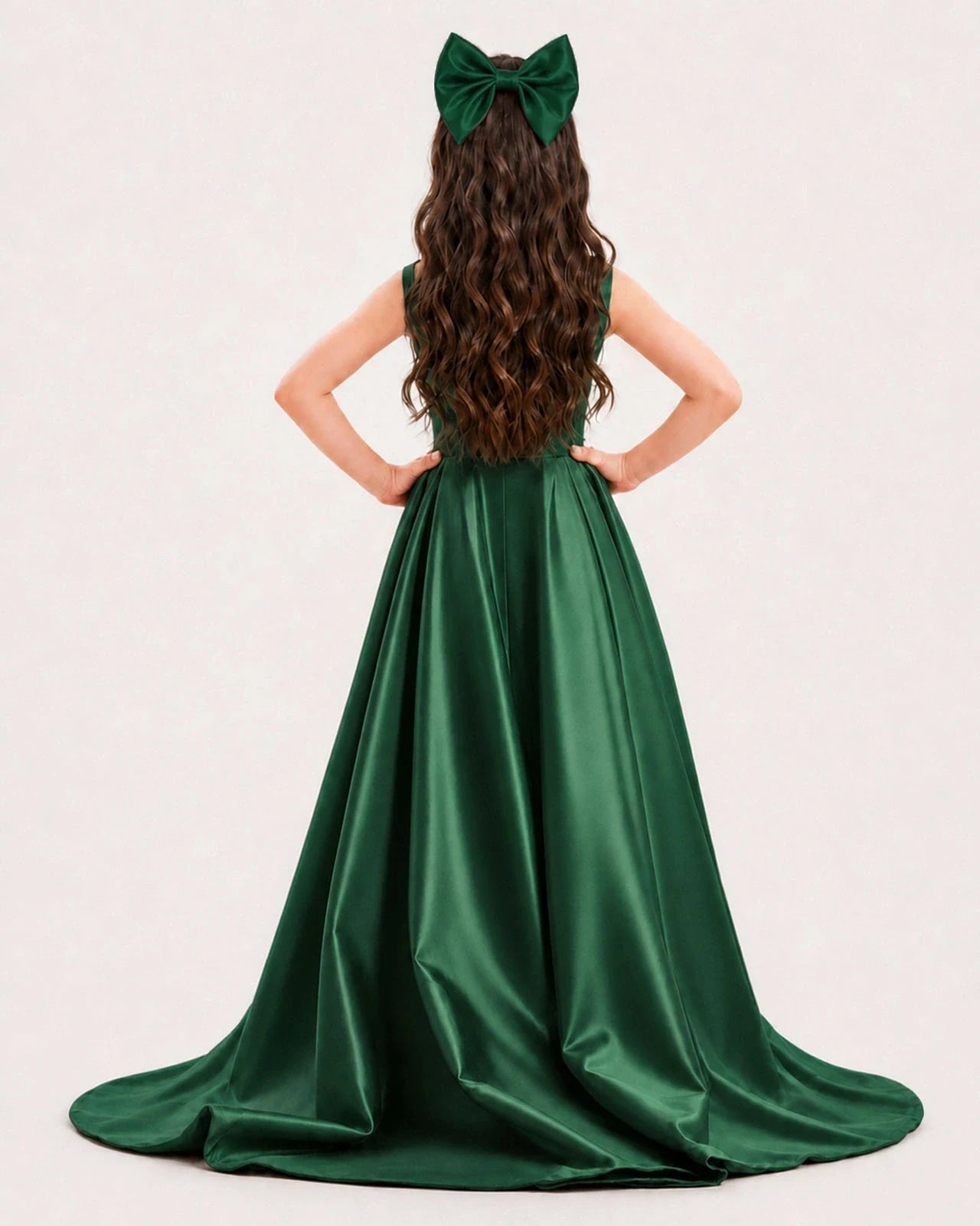 Dideyttawl Girls Formal Dress with Shoulder Bows and High-Low Satin Skirt