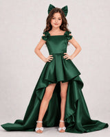Dark Green Satin A-line Girls Formal Dress Front View