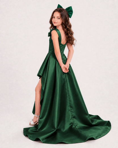 Dark Green Satin A-line Girls Formal Dress Side View