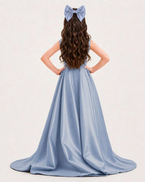 Dideyttawl Girls Formal Dress with Shoulder Bows and High-Low Satin Skirt