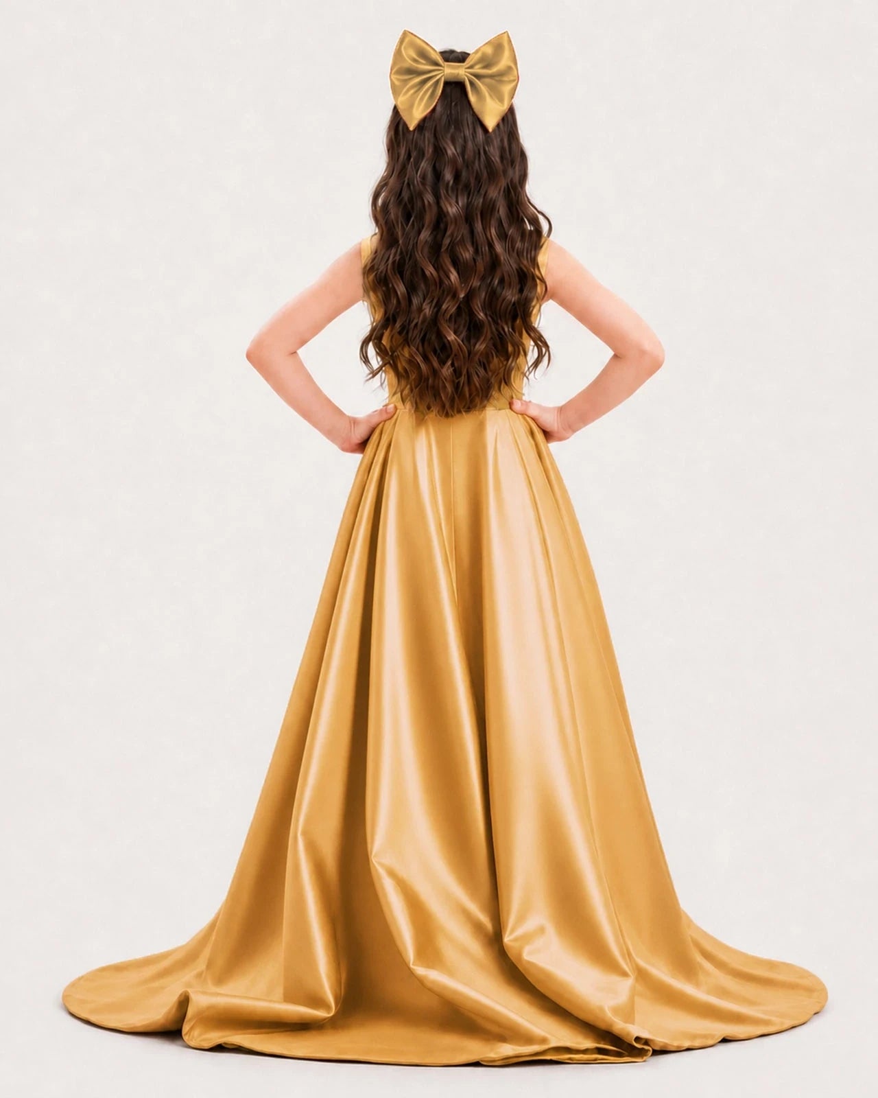 Dideyttawl Girls Formal Dress with Shoulder Bows and High-Low Satin Skirt