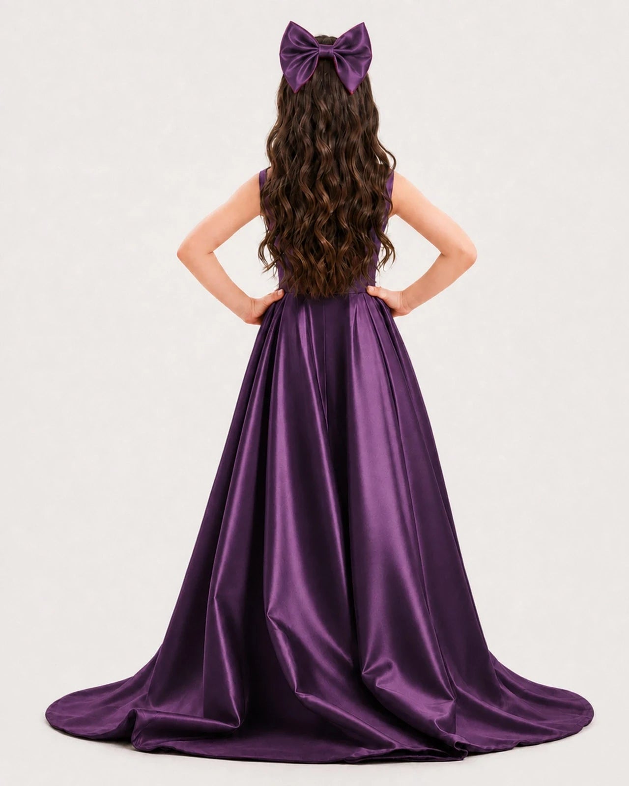 Grape Satin A-line Girls Formal Dress Back View