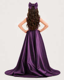 Dideyttawl Girls Formal Dress with Shoulder Bows and High-Low Satin Skirt