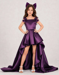 Dideyttawl Girls Formal Dress with Shoulder Bows and High-Low Satin Skirt