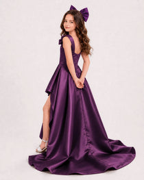 Dideyttawl Girls Formal Dress with Shoulder Bows and High-Low Satin Skirt