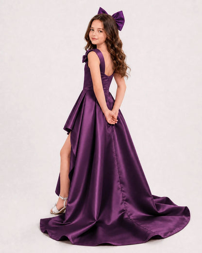 Grape Satin A-line Girls Formal Dress Side View