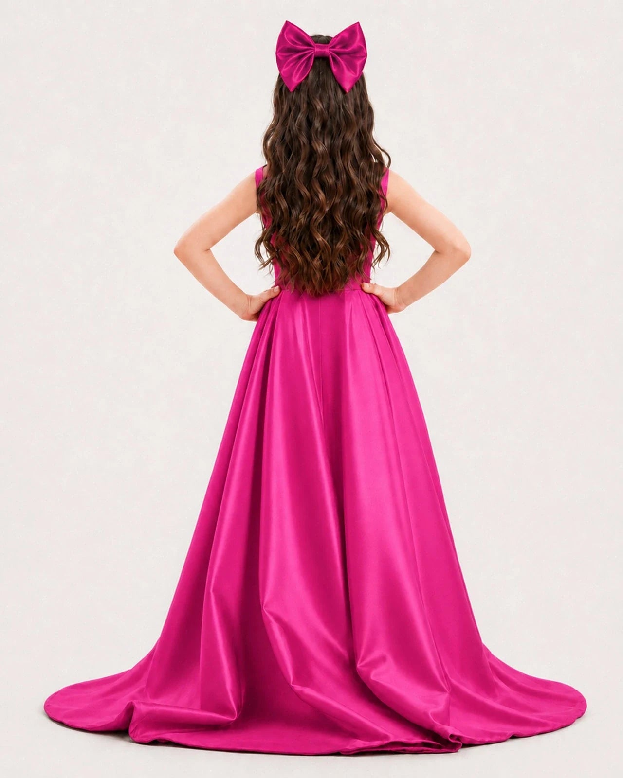 Dideyttawl Girls Formal Dress with Shoulder Bows and High-Low Satin Skirt