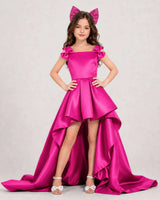 Hot Pink Satin A-line Girls Formal Dress Front View