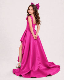 Dideyttawl Girls Formal Dress with Shoulder Bows and High-Low Satin Skirt