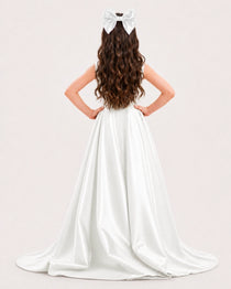 Dideyttawl Girls Formal Dress with Shoulder Bows and High-Low Satin Skirt