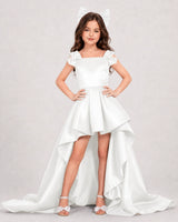 Ivory Satin A-line Girls Formal Dress Front View