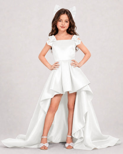 Ivory Satin A-line Girls Formal Dress Front View
