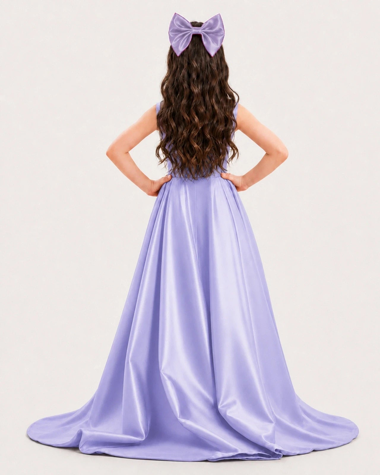 Lavender Satin A-line Girls Formal Dress Back View