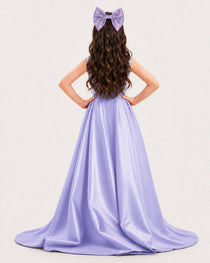 Dideyttawl Girls Formal Dress with Shoulder Bows and High-Low Satin Skirt