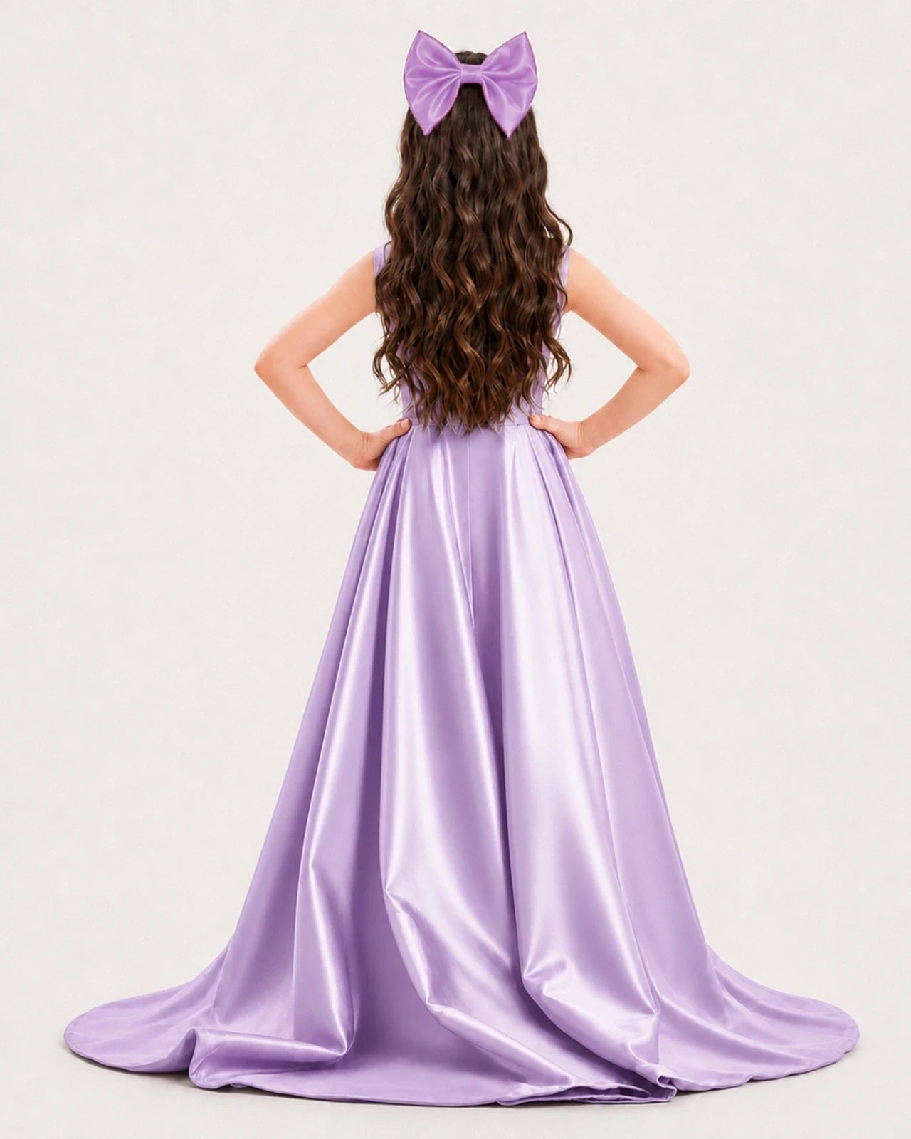 Lilac Satin A-line Girls Formal Dress Back View