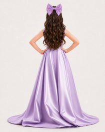 Dideyttawl Girls Formal Dress with Shoulder Bows and High-Low Satin Skirt