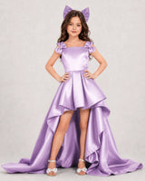 Lilac Satin High-Low Girls Formal Dress Front View