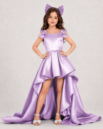Dideyttawl Girls Formal Dress with Shoulder Bows and High-Low Satin Skirt