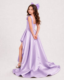 Dideyttawl Girls Formal Dress with Shoulder Bows and High-Low Satin Skirt