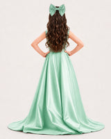 Mint Green Satin A-line Girls Formal Dress Back View