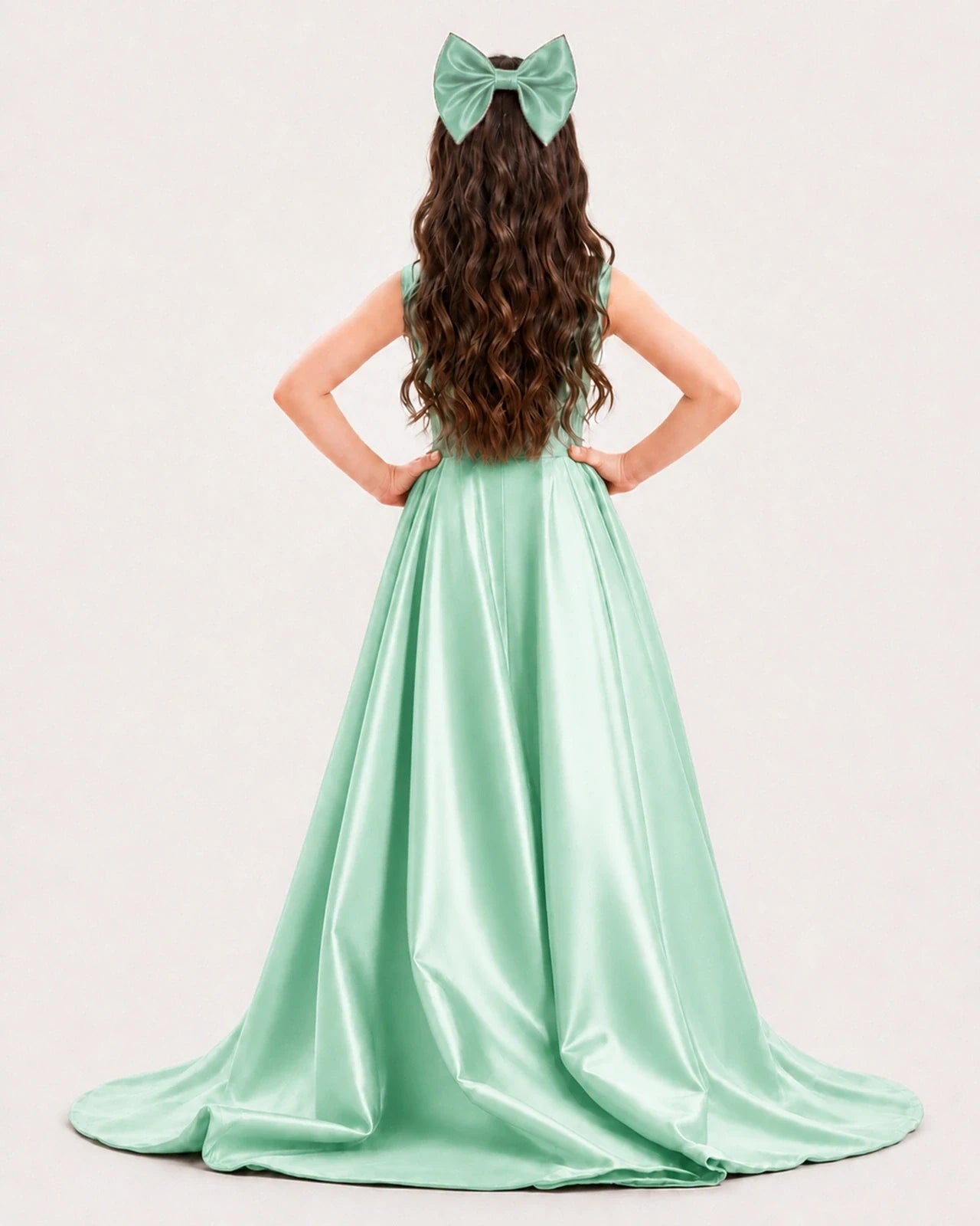 Dideyttawl Girls Formal Dress with Shoulder Bows and High-Low Satin Skirt
