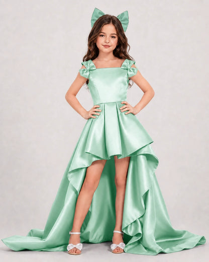 Mint Green Satin A-line Girls Formal Dress Front View