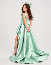 Dideyttawl Girls Formal Dress with Shoulder Bows and High-Low Satin Skirt