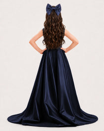 Dideyttawl Girls Formal Dress with Shoulder Bows and High-Low Satin Skirt