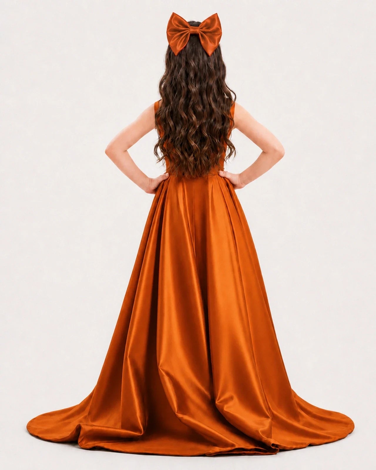 Orange Satin A-line Girls Formal Dress Back View