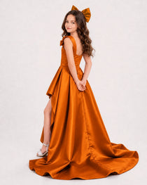 Dideyttawl Girls Formal Dress with Shoulder Bows and High-Low Satin Skirt