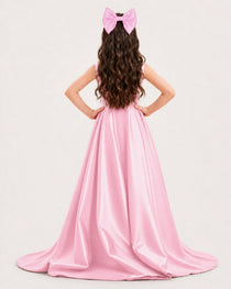 Dideyttawl Girls Formal Dress with Shoulder Bows and High-Low Satin Skirt