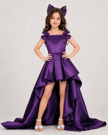Dideyttawl Girls Formal Dress with Shoulder Bows and High-Low Satin Skirt