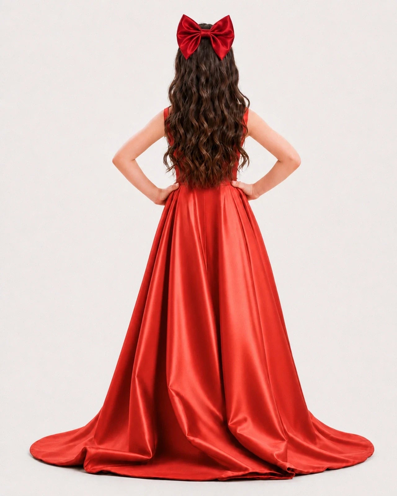 Dideyttawl Girls Formal Dress with Shoulder Bows and High-Low Satin Skirt