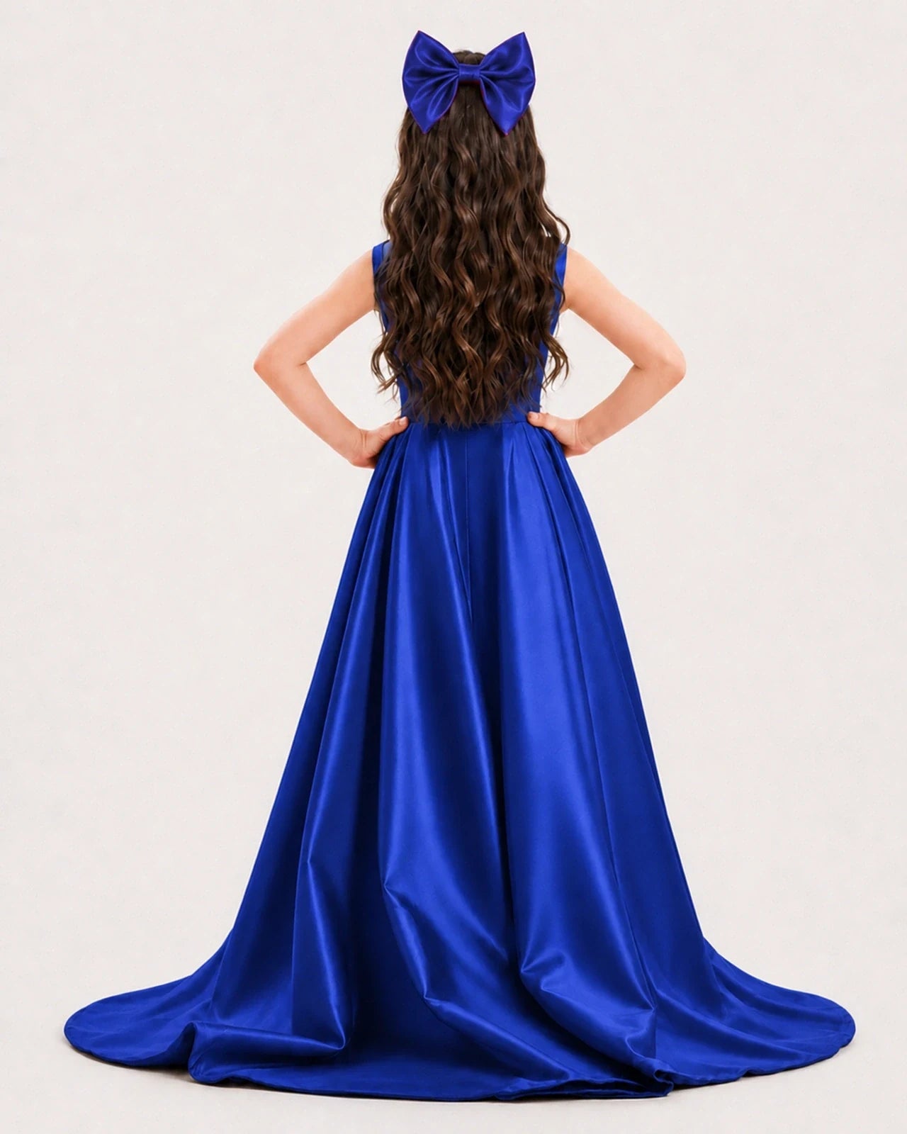 Dideyttawl Girls Formal Dress with Shoulder Bows and High-Low Satin Skirt
