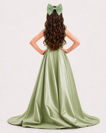 Dideyttawl Girls Formal Dress with Shoulder Bows and High-Low Satin Skirt