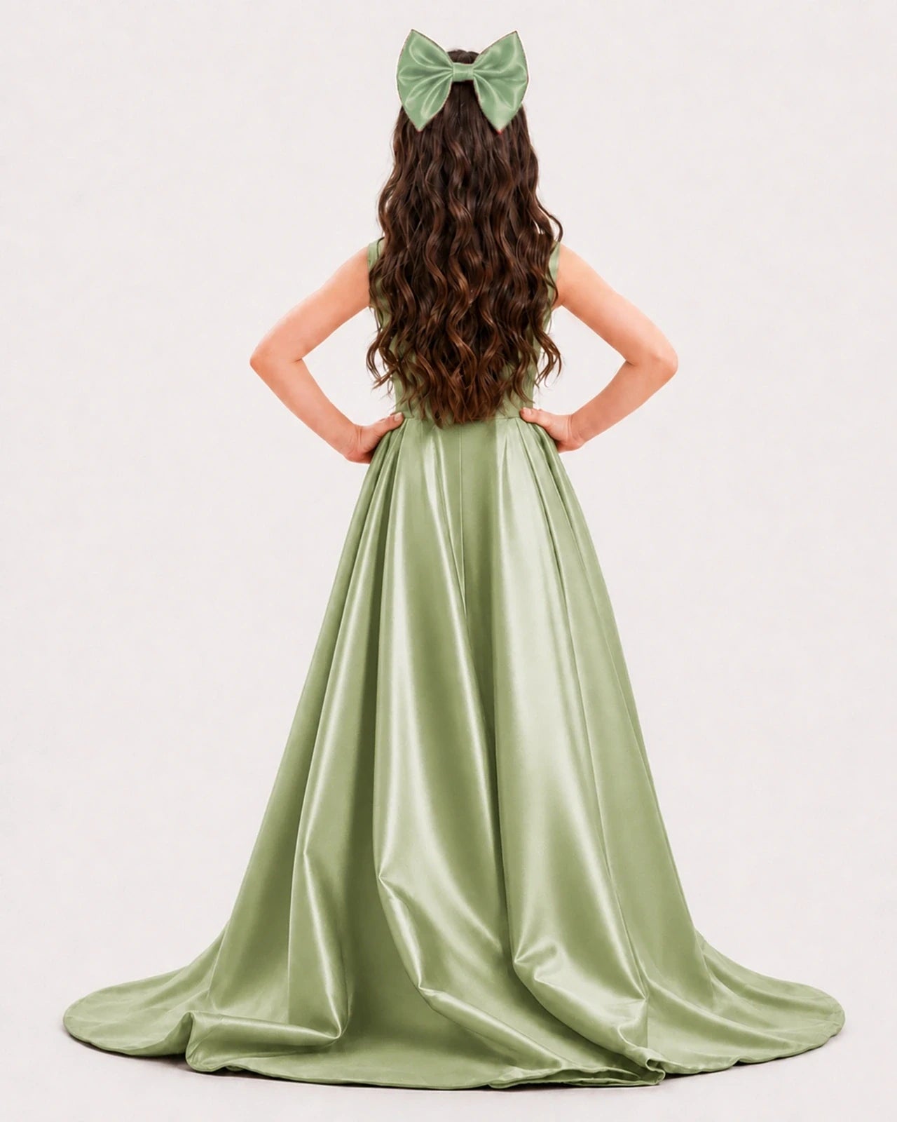 Dideyttawl Girls Formal Dress with Shoulder Bows and High-Low Satin Skirt
