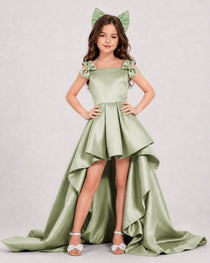 Dideyttawl Girls Formal Dress with Shoulder Bows and High-Low Satin Skirt