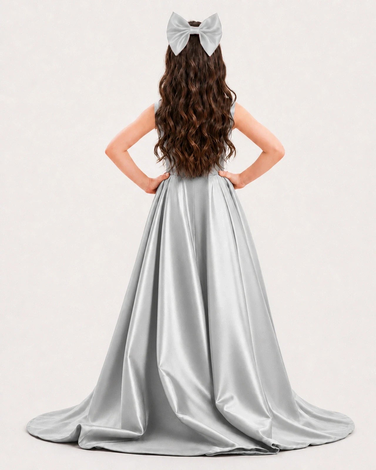 Dideyttawl Girls Formal Dress with Shoulder Bows and High-Low Satin Skirt