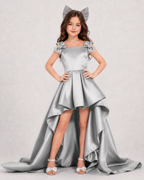 Dideyttawl Girls Formal Dress with Shoulder Bows and High-Low Satin Skirt